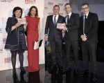 (Od lewej) Aurelia Wekezer - Podewils Old Town Gdańsk, Anna Dereszowska prowadząca galę, Heddo Siebs i Krzysztof Woliński - Hotel Regent Warsaw oraz Artur Lisowski - HRS. Fot AKPA