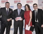 (Od lewej) Łukasz Dąbrowski - HRS, Ireneusz Węgłowski - ORBIS SA, Anna Dereszowska - prowadząca galę i Artur Lisowski - HRS. Fot AKPA